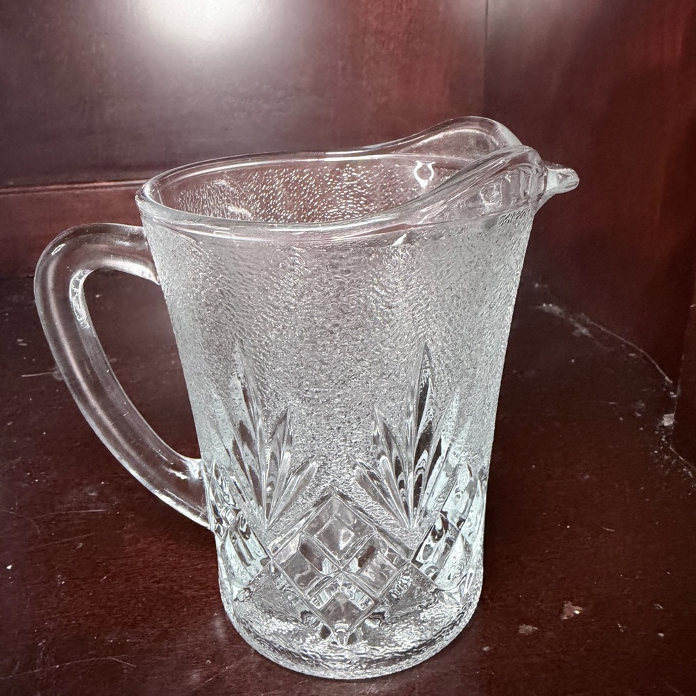 Vintage Pressed Glass Creamer Pitcher | Diamond & Starburst Pattern | Clear Glas